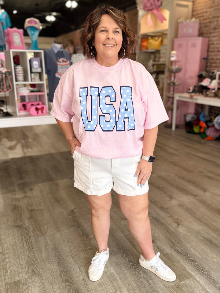 USA Polka Dot Tee - Blossom Pink