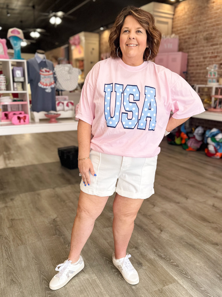 USA Polka Dot Tee - Blossom Pink