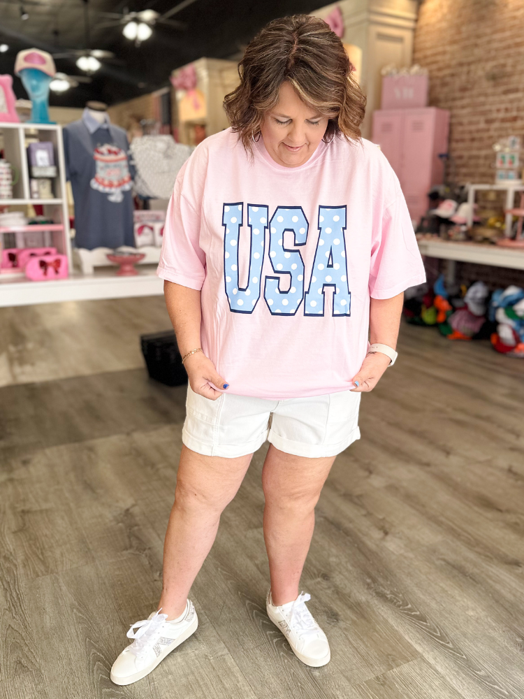 USA Polka Dot Tee - Blossom Pink