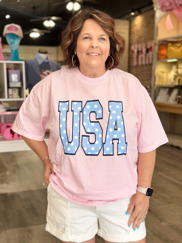 USA Polka Dot Tee - Blossom Pink