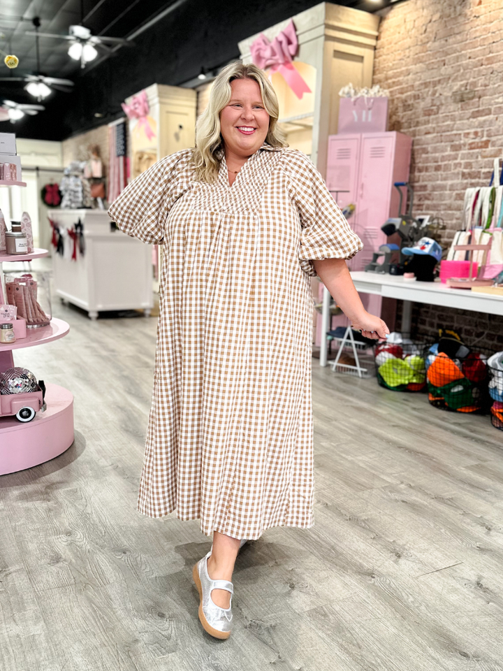 Jennah Midi Dress - Brown Gingham