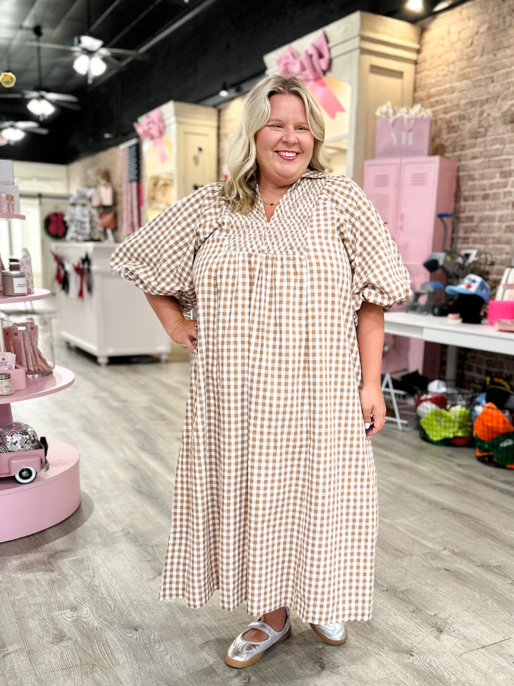 Jennah Midi Dress - Brown Gingham