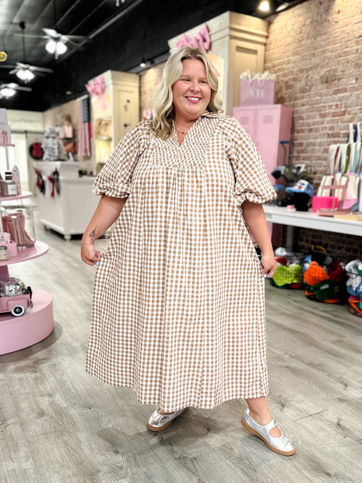 Jennah Midi Dress - Brown Gingham