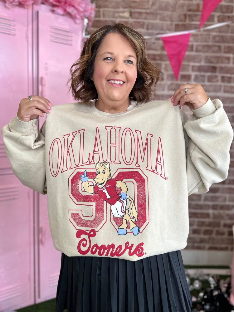 OU Oklahoma Sooners Club Mascot Sand Thrifted Sweatshirt