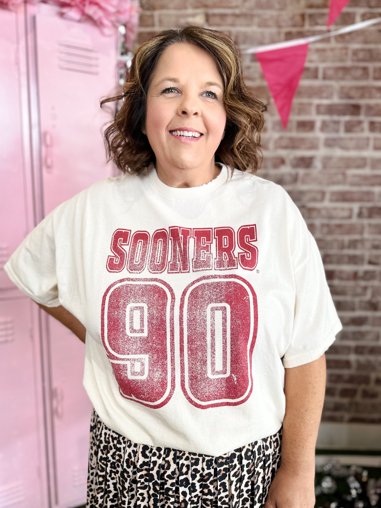 OU Sooners Player- Off White Thrifted Tee