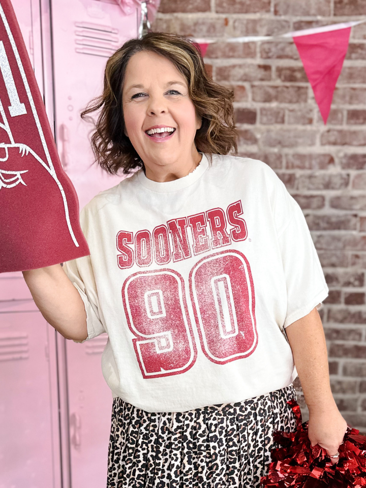 OU Sooners Player- Off White Thrifted Tee
