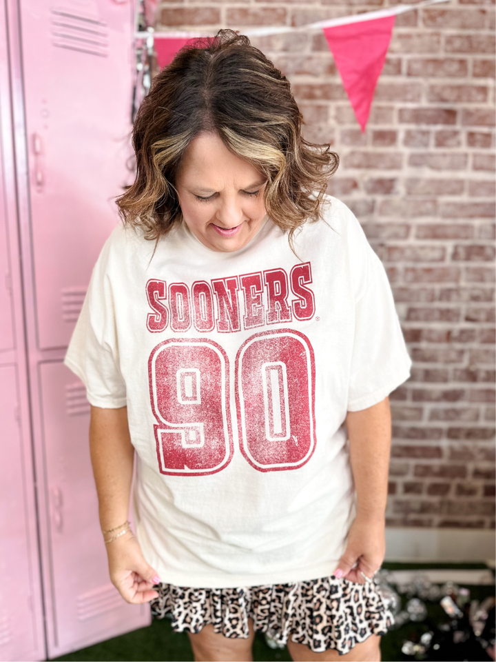 OU Sooners Player- Off White Thrifted Tee