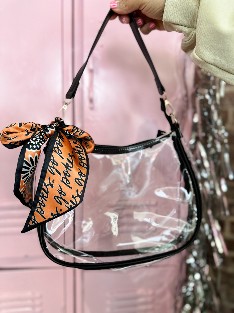 Oklahoma State Cowboys Sara Clear Purse with Skinny Scarf – Large Stadium Bag