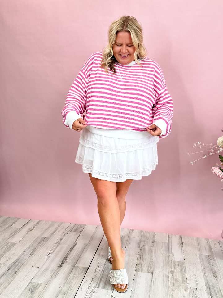 The Shirley Striped Top - Candy Pink