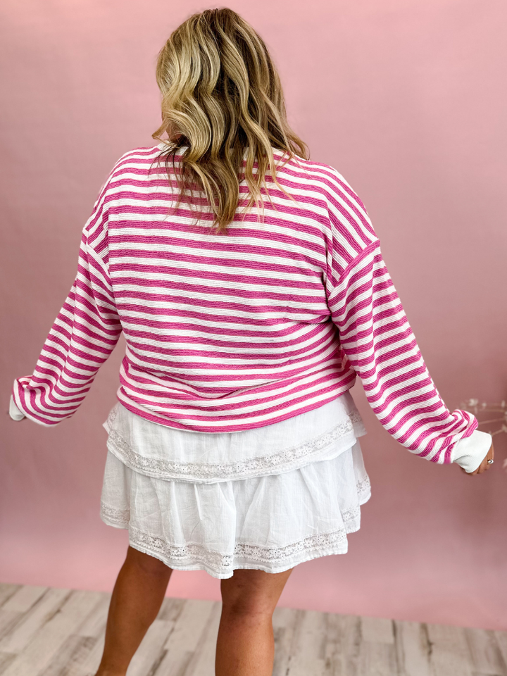 The Shirley Striped Top - Candy Pink