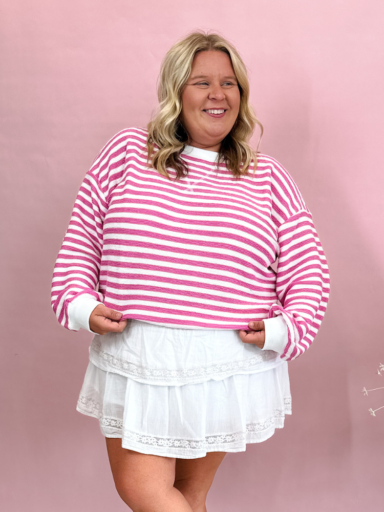 The Shirley Striped Top - Candy Pink