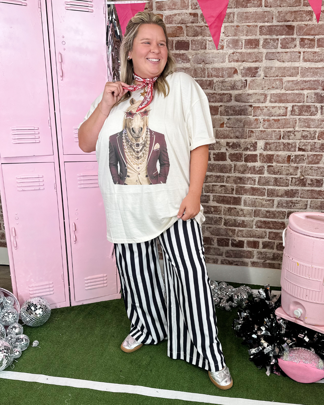 The Mona Striped Wide Leg Pant - Black
