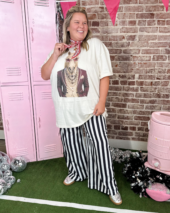The Mona Striped Wide Leg Pant - Black
