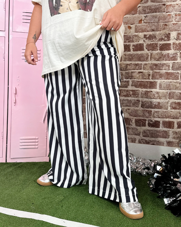 The Mona Striped Wide Leg Pant - Black