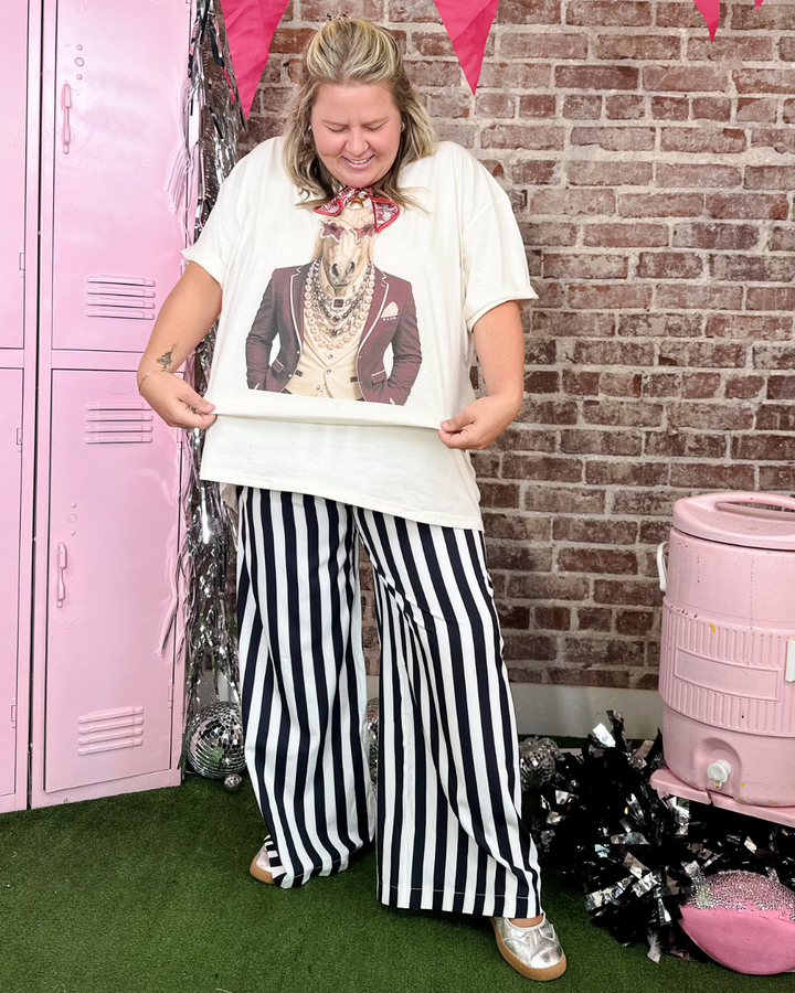 The Mona Striped Wide Leg Pant - Black
