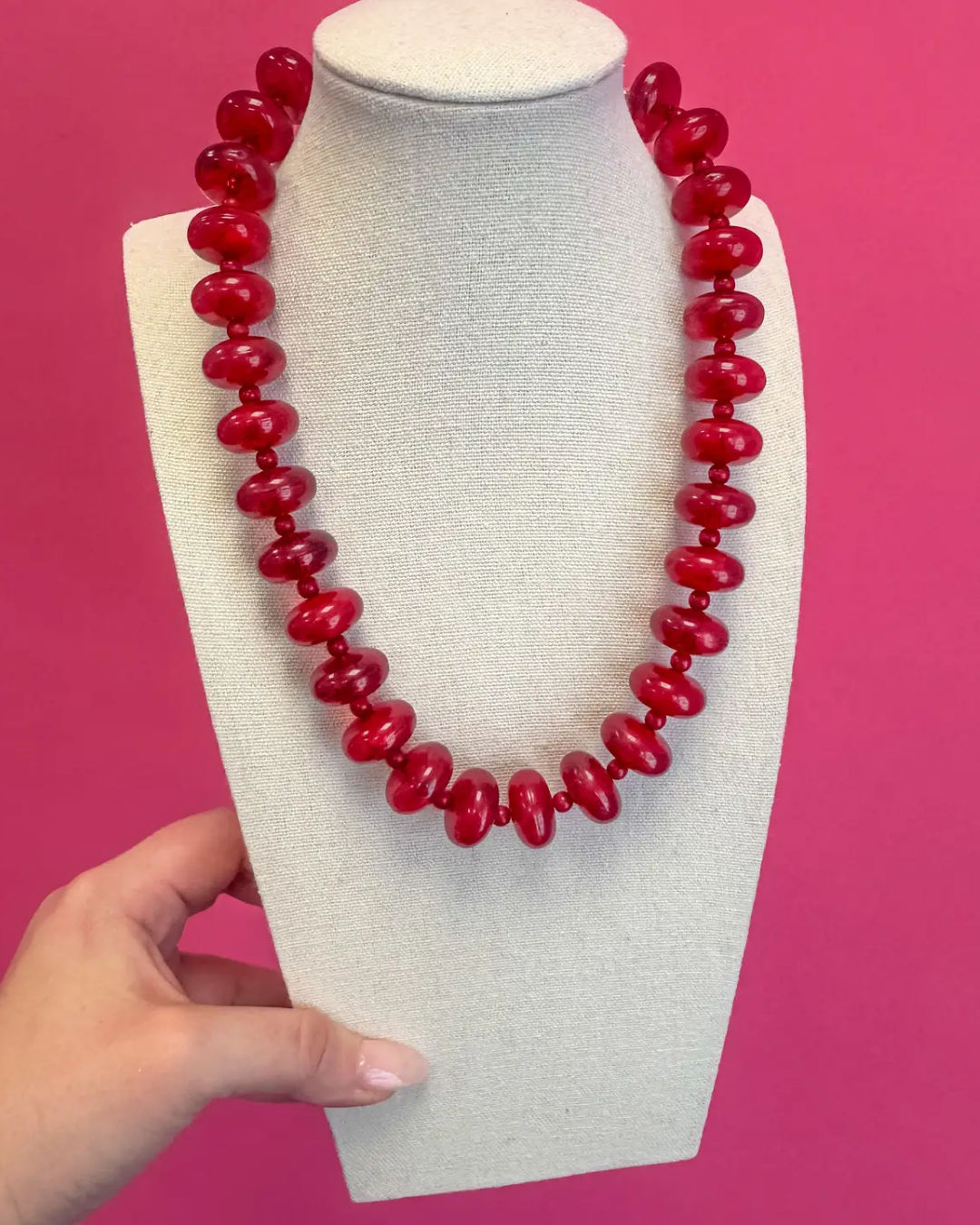 Red Beaded Statement Necklace