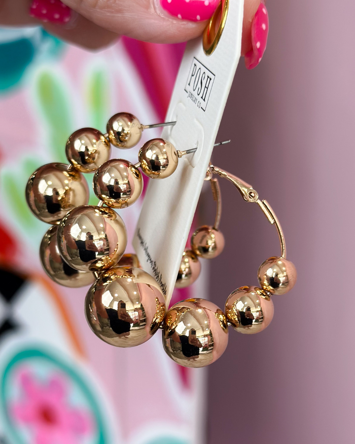 Large Bead Hoop Earring - Gold