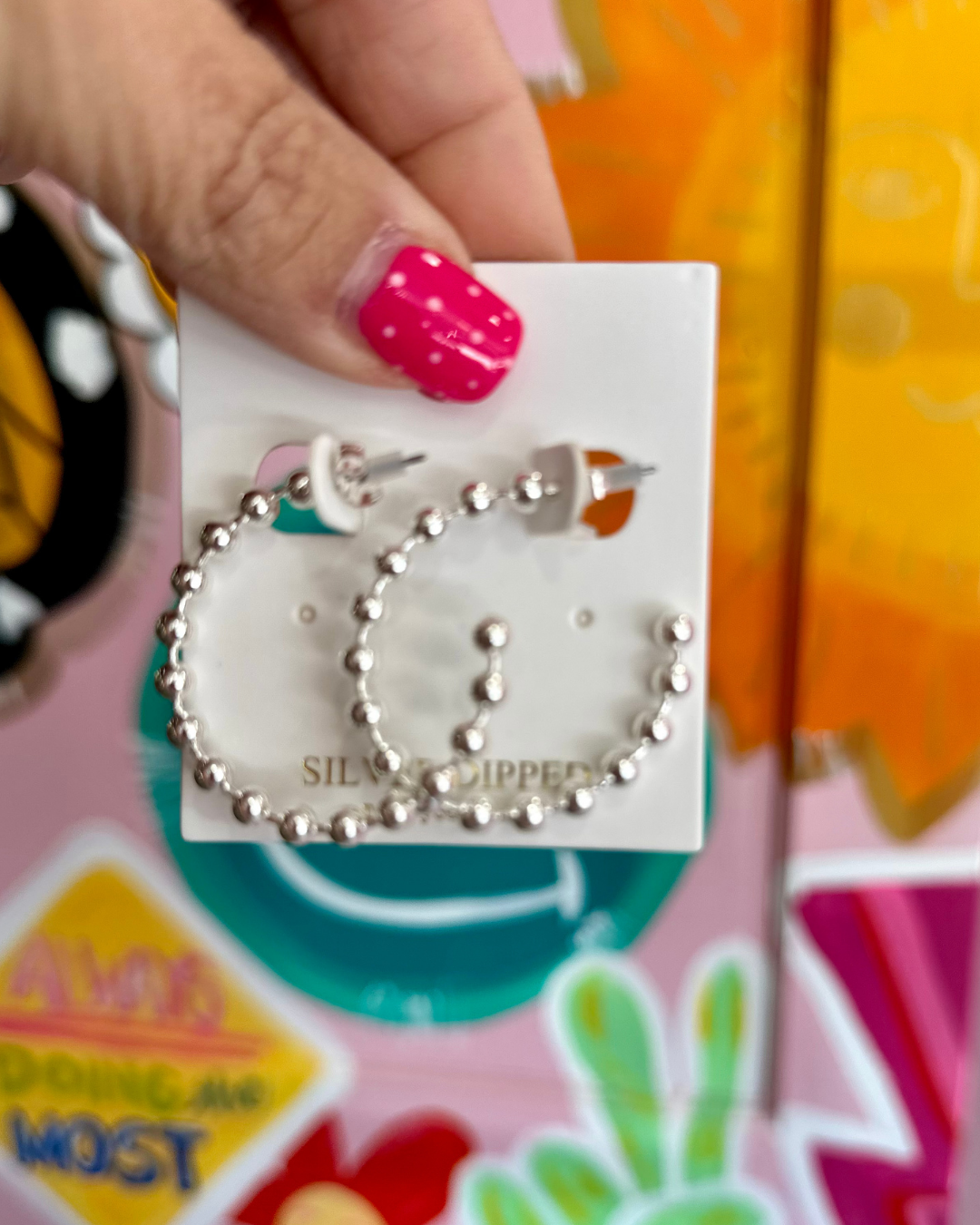 Small Beaded Hoops - Silver
