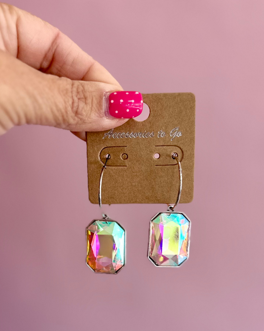 Oversized Rectangle Gem Hinge Hoop - Clear &amp; Silver