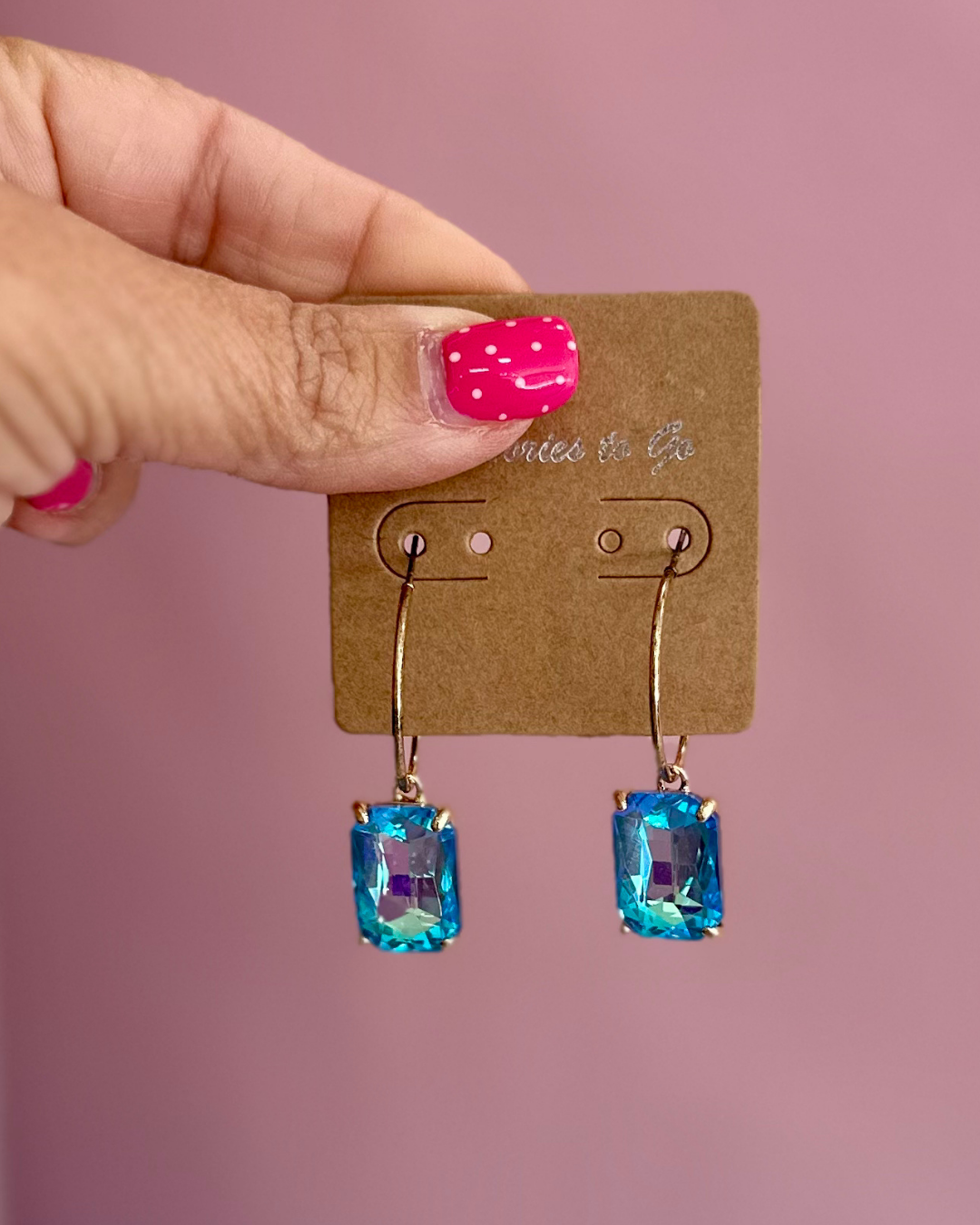 Rectangle Gem Hinge Hoop - Blue &amp; Gold