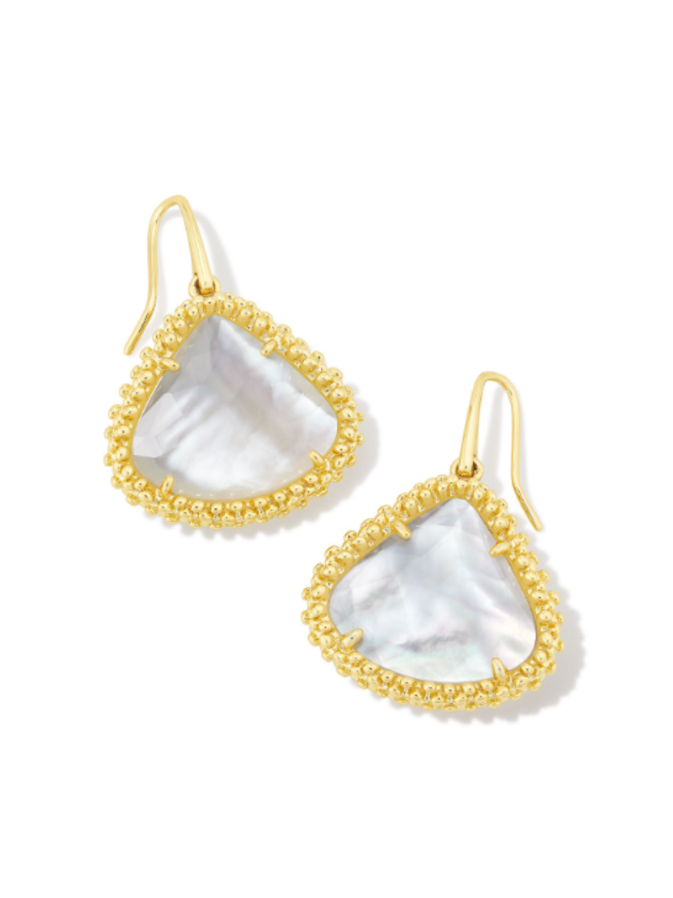 Kendra Scott- Framed Kendall Long Drop Earrings in Gold Ivory Mother of Pearl