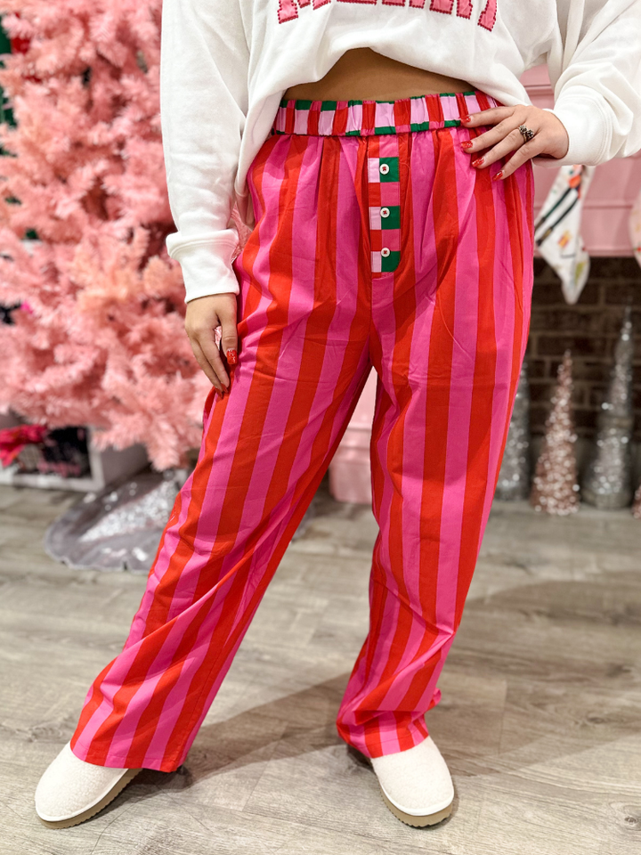 Festive Stripe Boxer Pant - Red