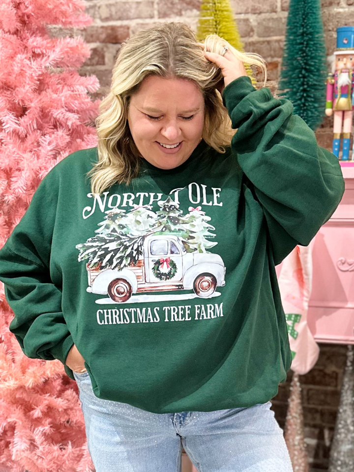 North Pole Tree Farm Sweatshirt - Forrest Green