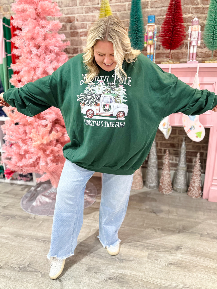 North Pole Tree Farm Sweatshirt - Forrest Green
