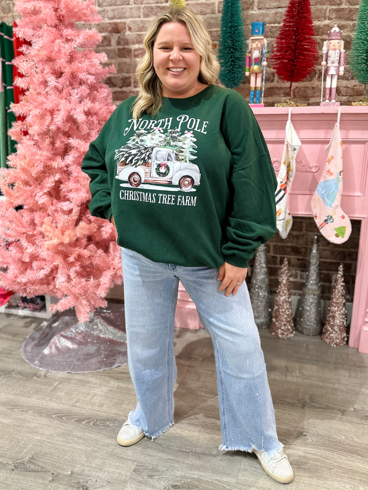 North Pole Tree Farm Sweatshirt - Forrest Green