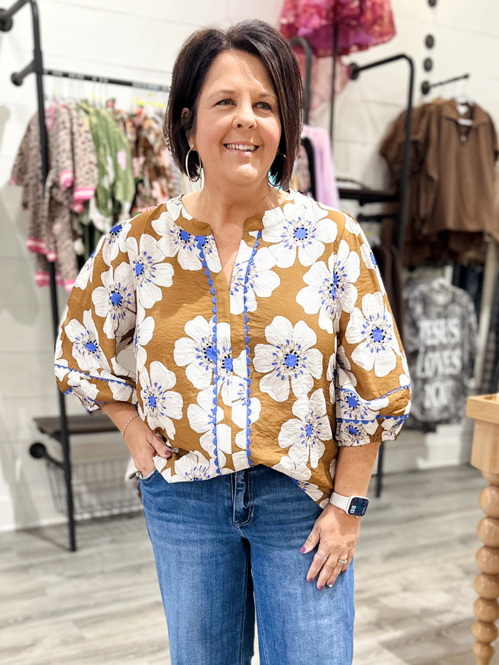 The Tara Top - Taupe Multi