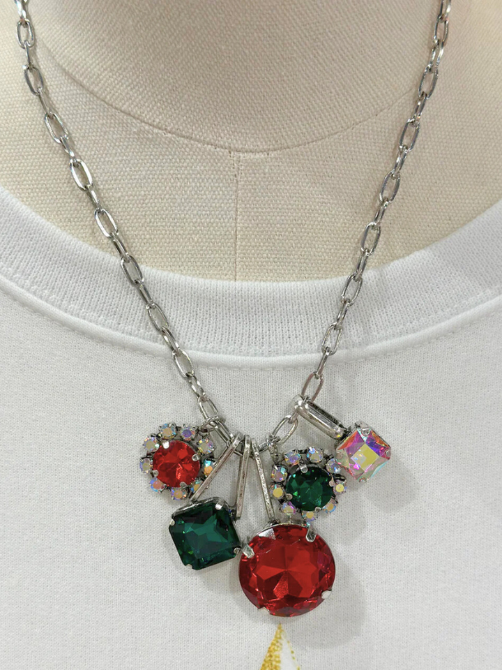 Christmas Oversized Gem Necklace - Silver