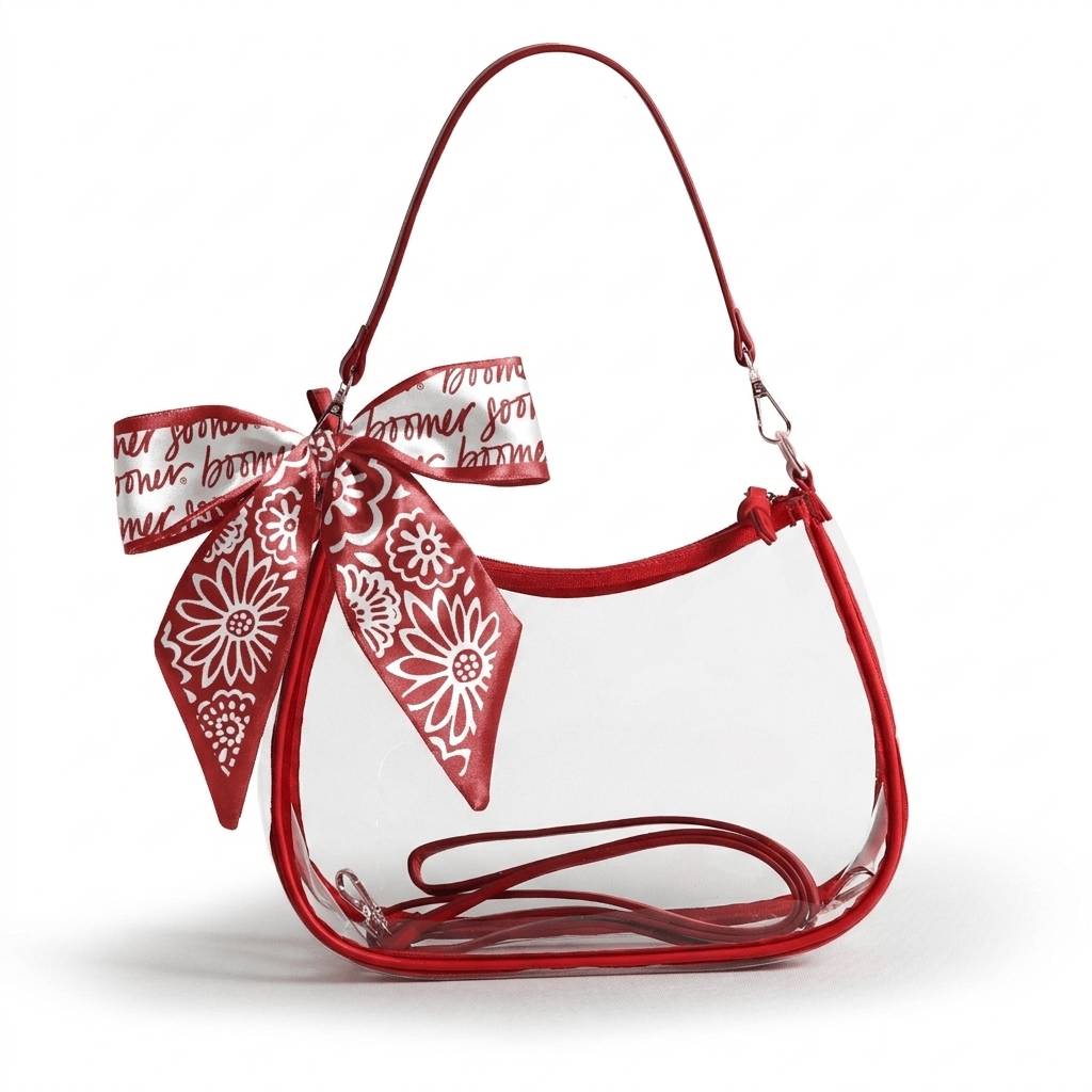 Oklahoma Sooners Sara Clear Purse with Skinny Scarf – Large Stadium Bag