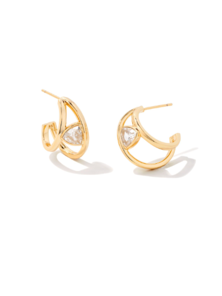 Kendra Scott Arden Huggie Earrings - Gold & White Crystal