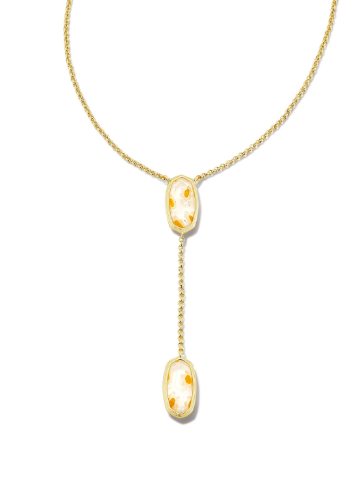 Kendra Scott - Framed Elisa Y Necklace in Gold White Mosaic Glass