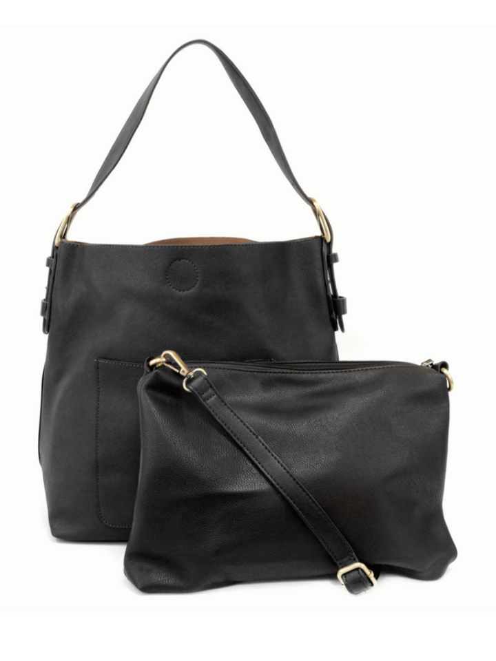 Joy Susan Classic Hobo Handbag- Black/Black Handle