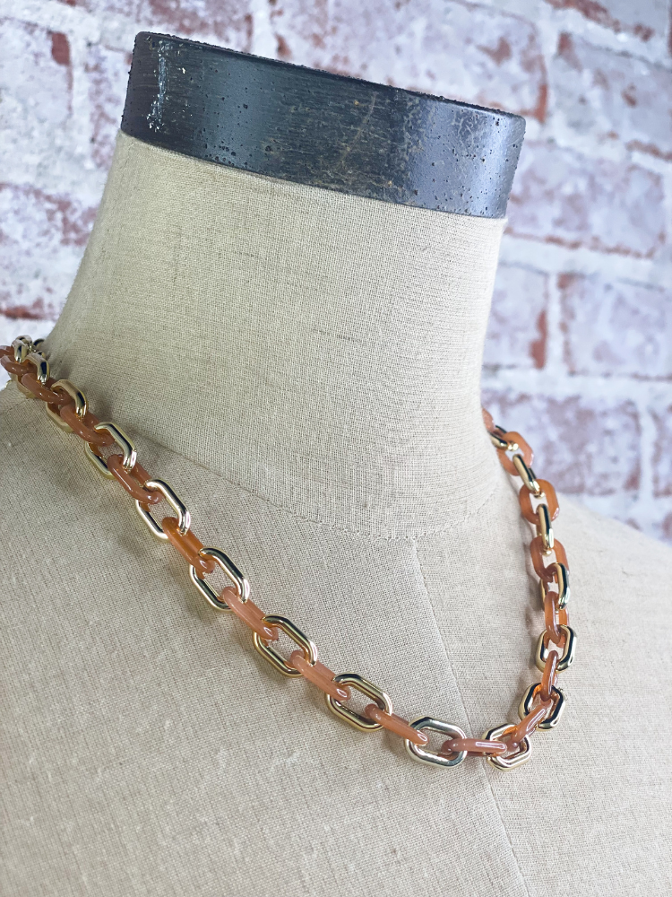 The Amelia Resin Chain Link Necklace - Brown/Gold