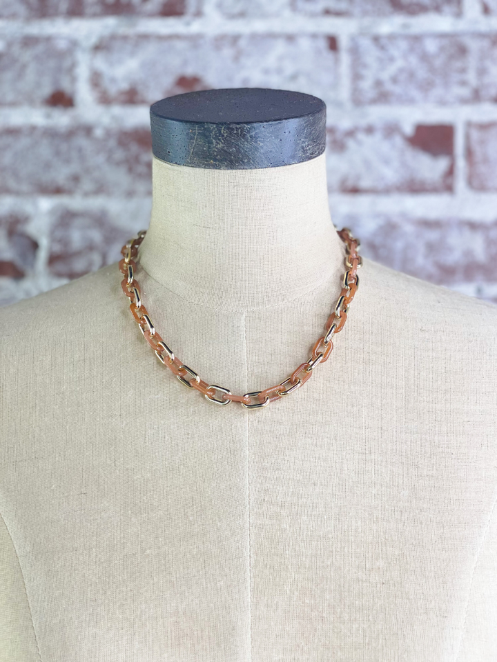 The Amelia Resin Chain Link Necklace - Brown/Gold
