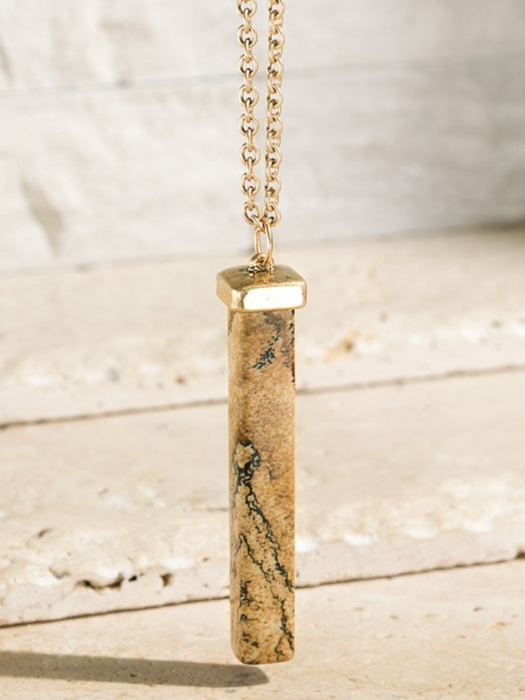 Natural Stone Bar Necklace- Jasper
