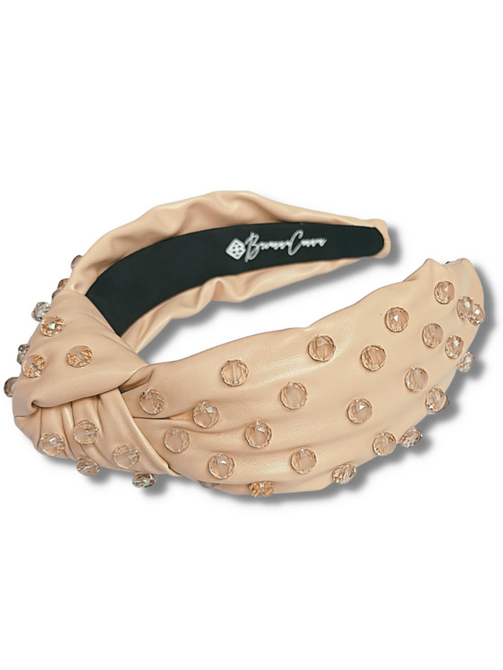 Brianna Cannon Nude Vegan Leather Headband with Glass Beads