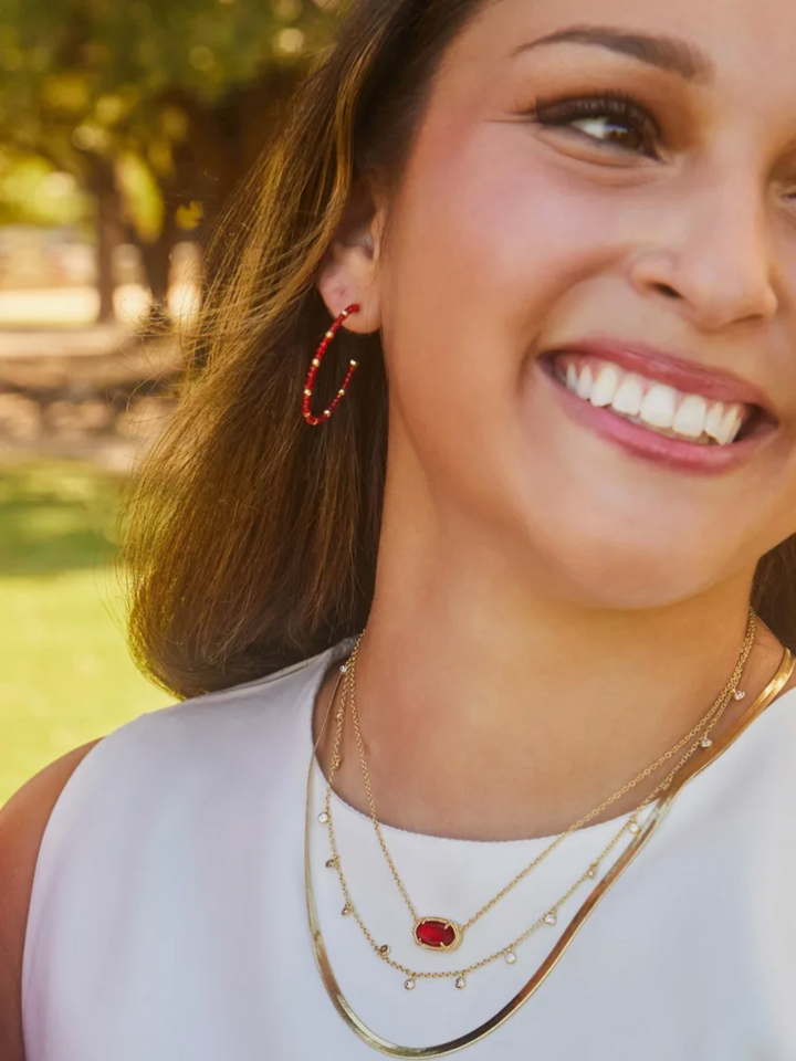 Kendra Scott Britt Gold Thin Beaded Hoop Earrings - Red Glass