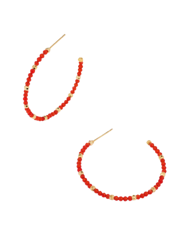 Kendra Scott Britt Gold Thin Beaded Hoop Earrings - Red Glass