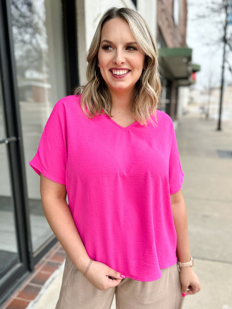 The Nicole Basic Top - Hot Pink