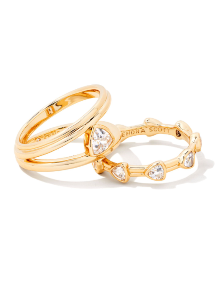 Kendra Scott Arden Triple Ring Set - Gold & White - Size 7