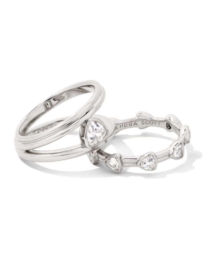 Kendra Scott Arden Triple Ring Set - Silver & White - Size 8